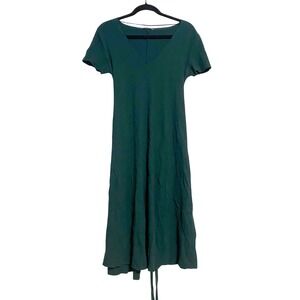 ZARA TRAFALUC Ribbed‎ V Neck A Line Midi Dress Medium Cotton Boho Cottage Femme